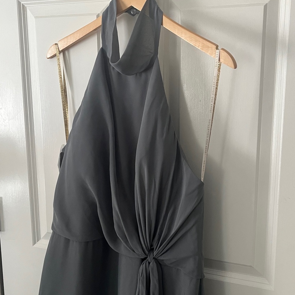 NWT Jenny Yoo Elliya Morning Slate Gray Halter high slit Bridesmaid Dress Sz 18 - Picture 6 of 13